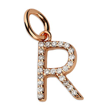 Load image into Gallery viewer, Sterling Silver Rose Finish CZ Initial Pendant
