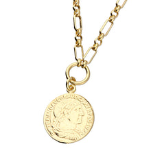 Load image into Gallery viewer, Sterling Silver Gold Finish Paper Link Chain Coin Necklace SKU 0113081

