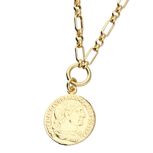 Sterling Silver Gold Finish Paper Link Chain Coin Necklace SKU 0113081