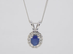 9ct White Gold Oval Sapphire Diamond Halo Pendant SKU 1641054