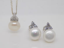 Load image into Gallery viewer, Sterling Silver Synthetic Pearl &amp; CZ Pendant &amp; Earring Set SKU 0501071
