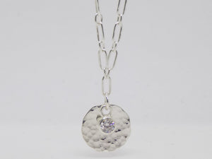 Sterling Silver Open Link Chain with Cz Disc Pendant SKU 0113090