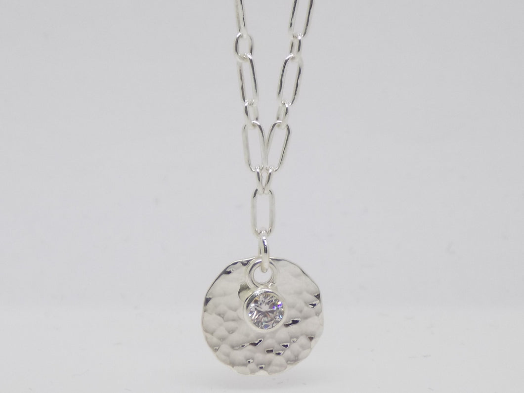 Sterling Silver Open Link Chain with Cz Disc Pendant SKU 0113090