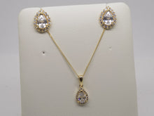 Load image into Gallery viewer, 9ct Yellow Gold Pear CZ Halo Pendant &amp; Earrings Set SKU 0601050
