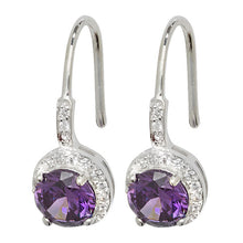 Load image into Gallery viewer, Sterling Silver Round Purple CZ &amp; CZ Pendant &amp; Earrings Set SKU 0501063
