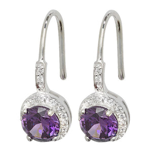 Sterling Silver Round Purple CZ & CZ Pendant & Earrings Set SKU 0501063