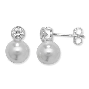 Sterling Silver Synthetic Pearl & CZ Pendant & Earring Set SKU 0501131