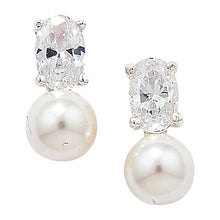 Load image into Gallery viewer, Sterling Silver Synthetic Pearl &amp; CZ Pendant &amp; Earrings Set SKU 0501060
