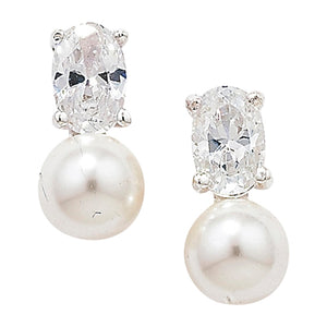 Sterling Silver Synthetic Pearl & CZ Pendant & Earrings Set SKU 0501060