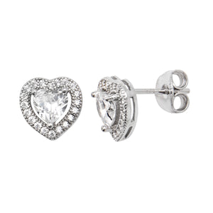 Sterling Silver Halo CZ Heart Pendant & Earrings Set SKU 0501087