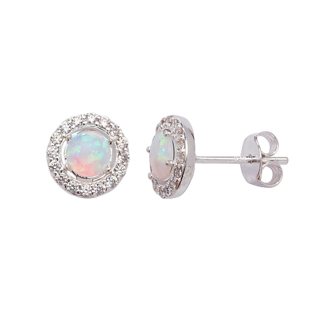 Sterling Silver Synthetic Opal & CZ Halo Stud Earrings SKU 0107300