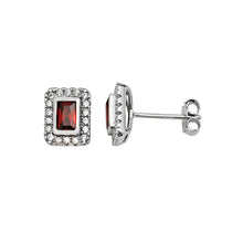 Load image into Gallery viewer, Sterling Silver Rectangle Red CZ Pendant &amp; Earring Set SKU 0501053
