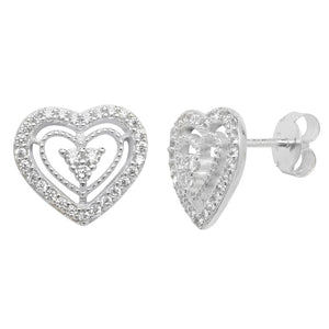 Sterling Silver Fancy CZ Heart Pendant & Earrings Set SKU 0501212