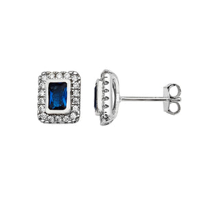 Sterling Silver Rectangle Blue CZ Pendant & Earring Set SKU 0501051