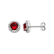 Load image into Gallery viewer, Sterling Silver Round Red CZ &amp; Halo CZ Pendant &amp; Earrings Set SKU 0501054
