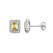 Load image into Gallery viewer, Sterling Silver Yellow Rectangle CZ &amp; Halo CZ Pendant &amp; Earrings Set SKU 0501065
