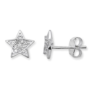 Sterling Silver CZ Star Pendant & Earrings Set SKU 0507011