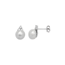 Load image into Gallery viewer, Sterling Silver Synthetic Pearl &amp; CZ Pendant &amp; Earring Set SKU 0501071
