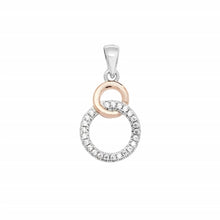 Load image into Gallery viewer, Sterling Silver CZ, Rose Gold Plate Double Circle Pendant &amp; Earring Set SKU 0501220
