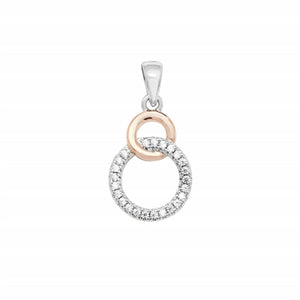 Sterling Silver CZ, Rose Gold Plate Double Circle Pendant & Earring Set SKU 0501220