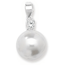 Load image into Gallery viewer, Sterling Silver Synthetic Pearl &amp; CZ Pendant &amp; Earring Set SKU 0501131
