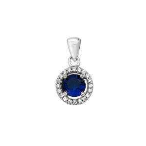 Sterling Silver Round Blue CZ & Halo CZ Pendant & Earrings Set SKU 0501055
