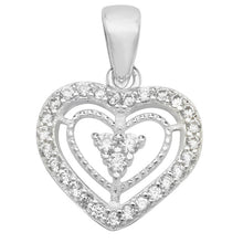 Load image into Gallery viewer, Sterling Silver Fancy CZ Heart Pendant &amp; Earrings Set SKU 0501212
