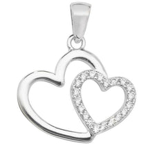 Load image into Gallery viewer, Sterling Silver Plain &amp; CZ Double Heart Pendant &amp; Earrings Set SKU 0501214
