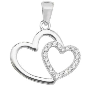 Sterling Silver Plain & CZ Double Heart Pendant & Earrings Set SKU 0501214