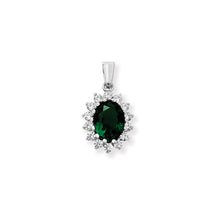 Load image into Gallery viewer, Sterling Silver Oval Green CZ &amp; White CZ Pendant &amp; Earrings Set SKU 0501074
