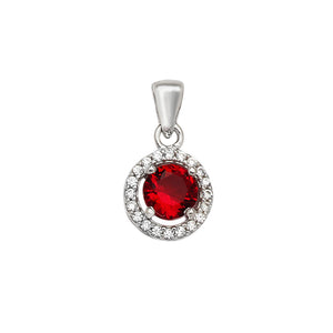 Sterling Silver Round Red CZ & Halo CZ Pendant & Earrings Set SKU 0501054