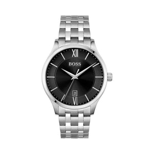 Gents Hugo Boss Watch Silver Tone Stainless Steel Bracelet, Black Dial, Date SKU 4012141