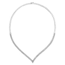 Load image into Gallery viewer, Sterling Silver V Shape CZ Triple Row Necklace &amp; CZ Tennis Bracelet Set SKU 0503014
