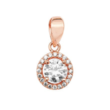 Load image into Gallery viewer, Sterling Silver Rose Finish CZ &amp; CZ Halo Pendant SKU 3301036
