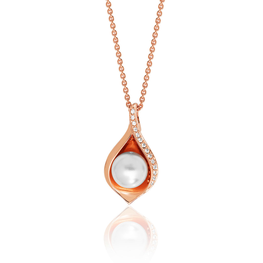 Sterling Silver Rose Finish Synthetic Pearl Pendant SKU 3043079